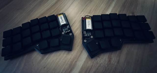 Corne crkbd on a woodtop desk top